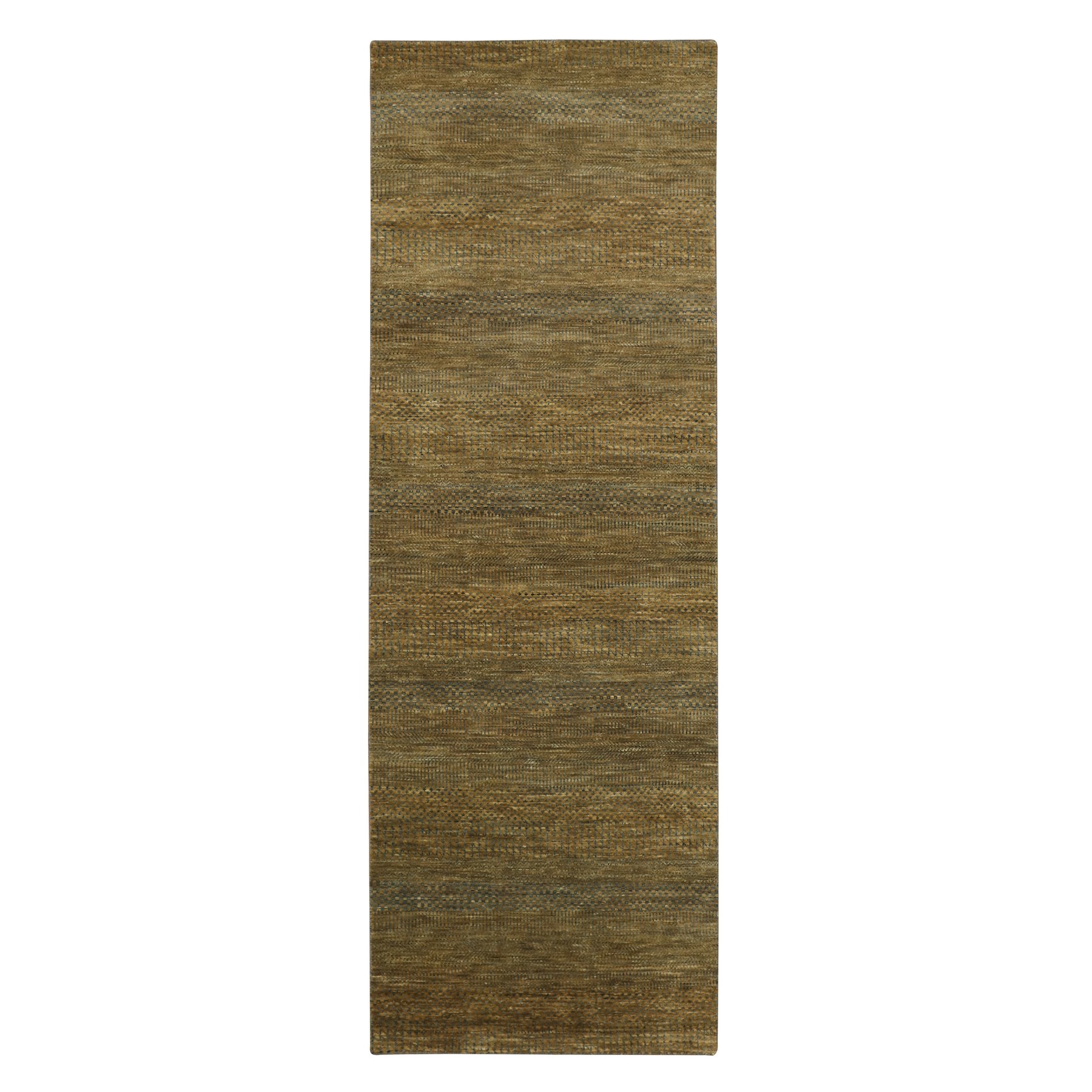 Walnut Brown, Modern Grass Design, Hand Knotted, Denser Weave, Wool and Silk, Soft Pile, Runner, Oriental Rug